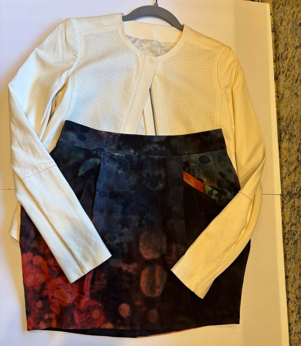 Vince Leather Jacket (S); 7 for all mankind Skirt (S) Bundle